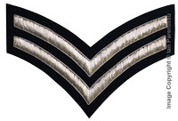 Embroidered silver wire on navy blue cloth 2 Stripe Chevrons Corporal insignia badge