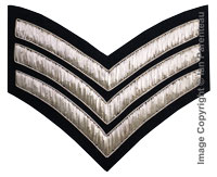 Embroidered silver wire on navy blue cloth 3 Stripe Chevrons Sergeant insignia badge
