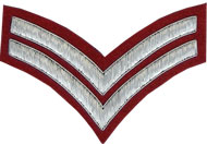 Hand Embroidered silver wire on red cloth 2 Stripe Chevrons Corporal insignia badge