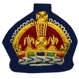 Hand Embroidered Gold on Navy Blue cloth King's Crown Sew-On Insignia Badge