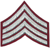 Hand Embroidered silver wire on red cloth 4 Stripe Chevrons Major insignia badge