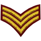 Hand Embroidered gold wire on red cloth 3 Stripe Chevrons Sergeant insignia badge