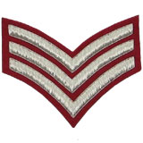 Hand Embroidered silver wire on red cloth 3 Stripe Chevrons Sergeant insignia badge