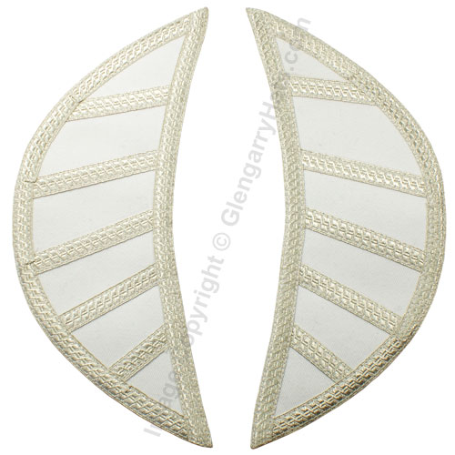 GlengarryHats.com White Cotton Silver 5 Bar Trim Doublet Shoulder Shells