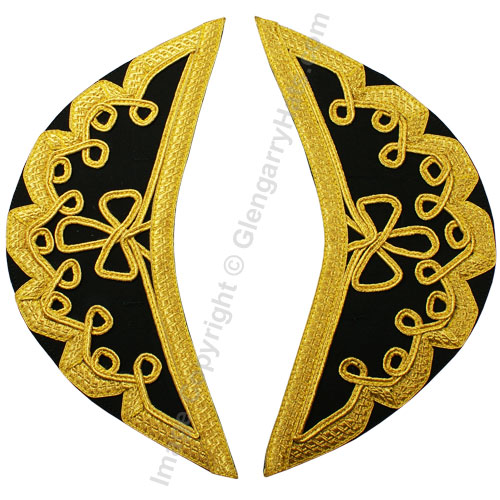 GlengarryHats.com Black Gabardine Wool Gold Scroll Trim Doublet Shoulder Shells