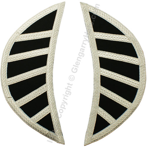 GlengarryHats.com Black Gabardine Wool Silver 5 Bar Trim Doublet Shoulder Shells