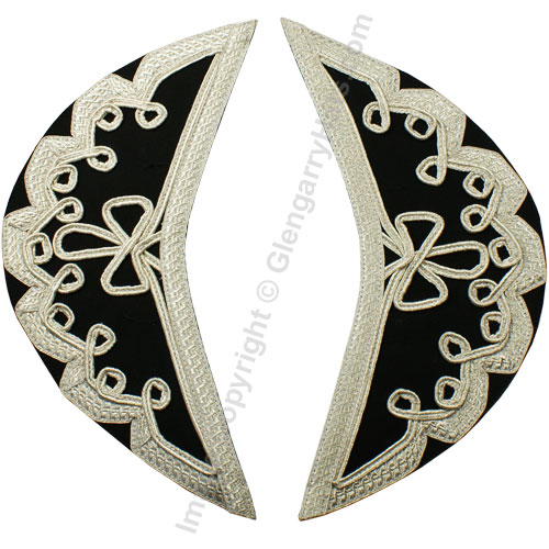 GlengarryHats.com Black Gabardine Wool Silver Scroll Trim Doublet Shoulder Shells