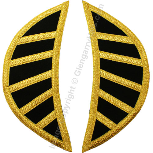 GlengarryHats.com Black Melton Wool Gold 5 Bar Trim Doublet Shoulder Shells