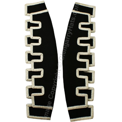 GlengarryHats.com Black Melton Wool Silver Braid Castellated Trim Doublet Shoulder Shells