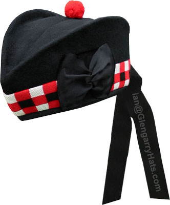 GlengarryHats.com Black Glengarry Hat with White/Red/Black Dicing