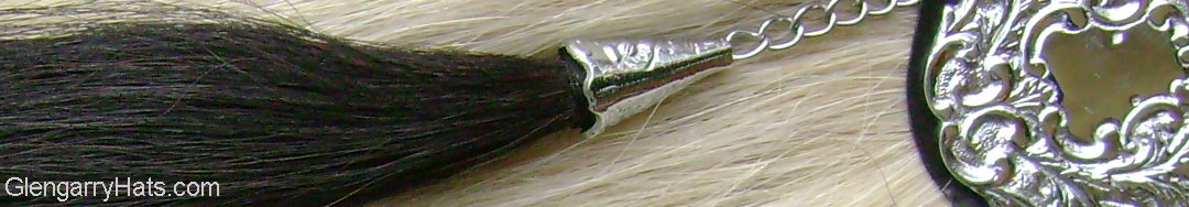 White Horsehair Sporran with 2 Black Tassels + Chrome