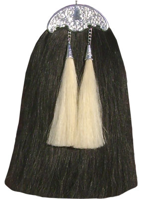 Black Horsehair Sporran with 2 White Tassels + Chrome 